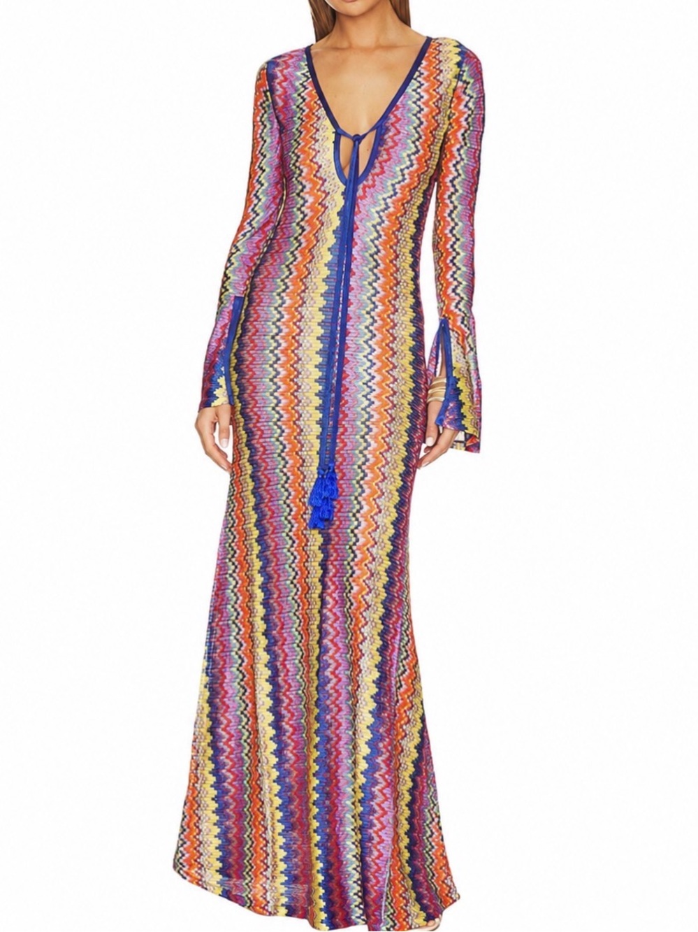 ALEXIS Zoey Maxi Dress in Sunrise Chevron Multicolor NEW NWT
